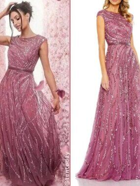 Mac Duggal 5445 Size 6 Pink Beaded Sequined Embellished Long Maxi Gown‎ Dress